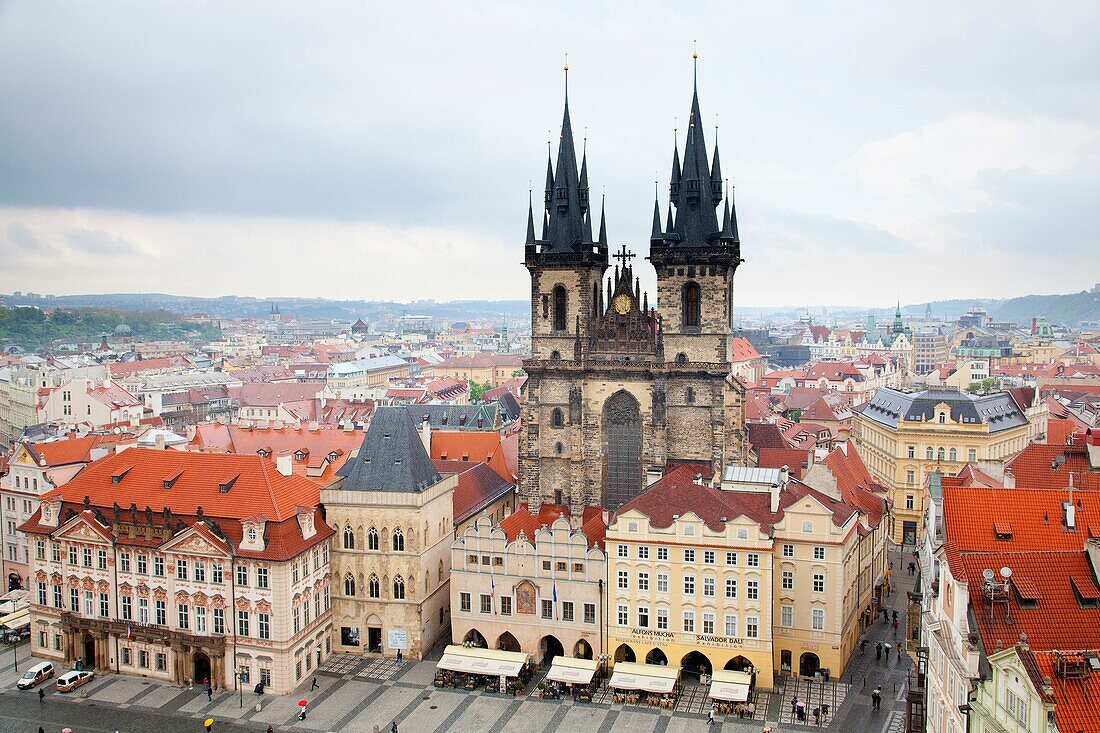 Old town square seen from the tower of the old Town Hall, Prague Czech Republic 2010