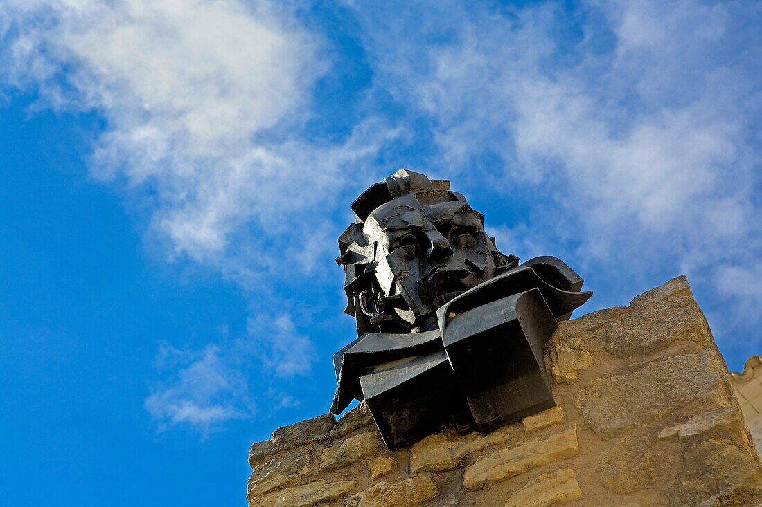 Spain, Zaragoza province, Fuendetodos: Monument to Francisco Goya in front of the house where he was born