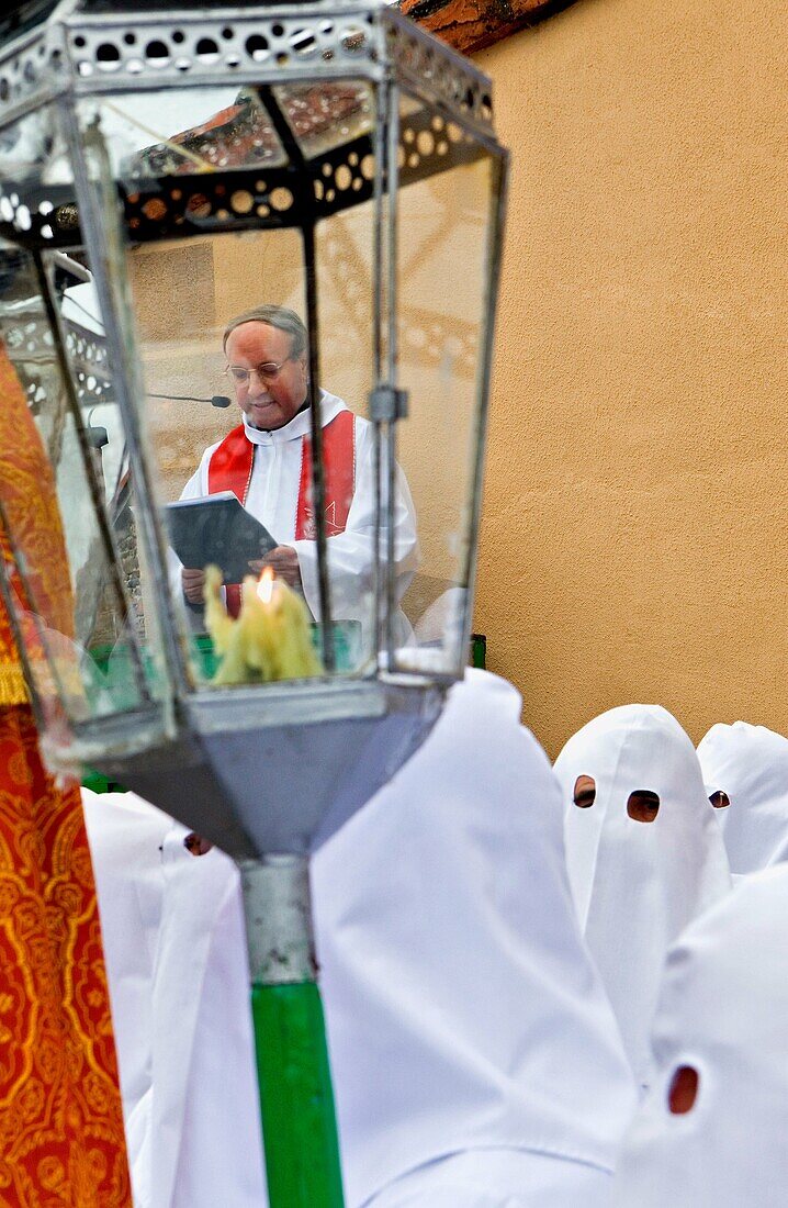 Priest Good Friday procession, Bercianos de Aliste, Province Zamora, Castilla Leon, Spain
