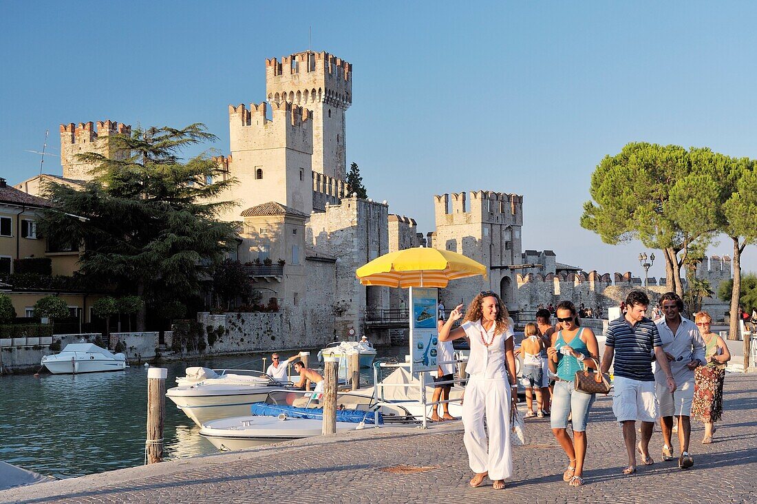 Sirmione on Lake Garda, Lombardy, Italy Ancient town and tourist centre Pleasure boat trips and the 13 C Scaliger Castle