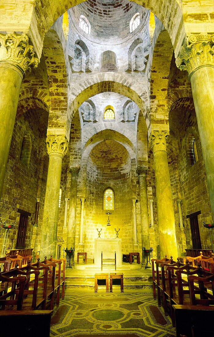 Interior of the Norman church of San Cataldo in city of Palermo, Sicily, Italy