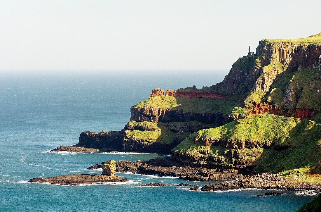The Giant's Causeway, Northern Ireland Along the basalt cliff path to the rock pinnacle features known as the Chimneys