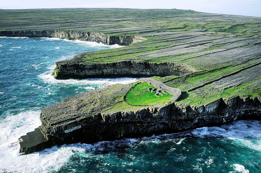 Dun Duchathair ancient Celtic stone fort on limestone cliffs of Inishmore, largest of the Aran Islands, County Galway, Ireland
