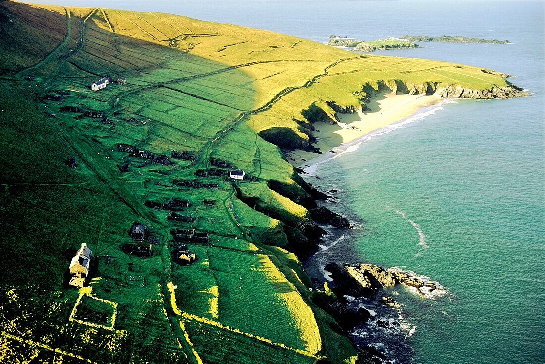 Great Blasket, one of the Blasket Islands, County Kerry, Ireland The deserted village and An Traigh Bhan beach