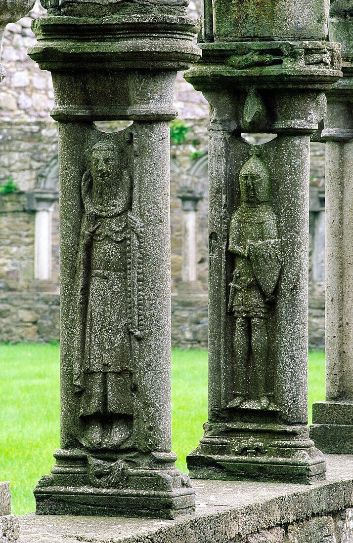Jerpoint Abbey, County Kilkenny, Ireland Stone carved figures on cloister pillars