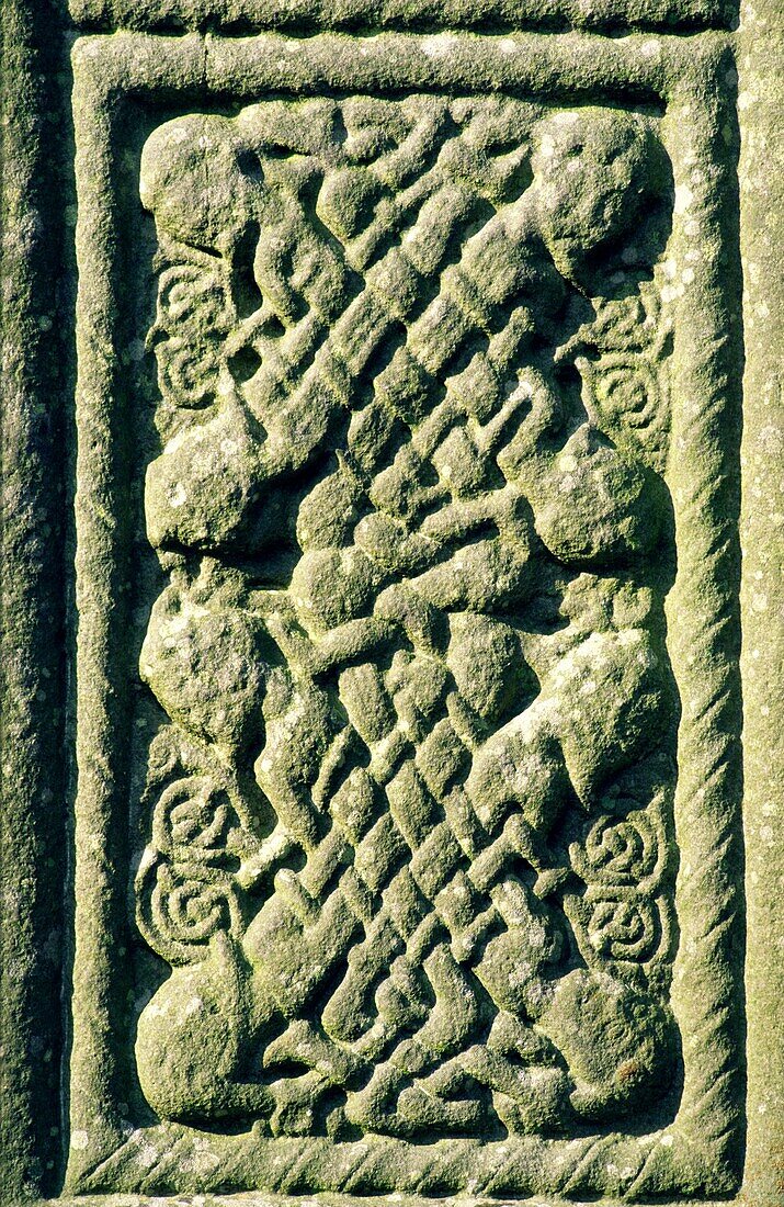 Shaft panel detail of the Tall Cross also called Muiredach's Cross at Monasterboice, County Louth Celtic interlace design