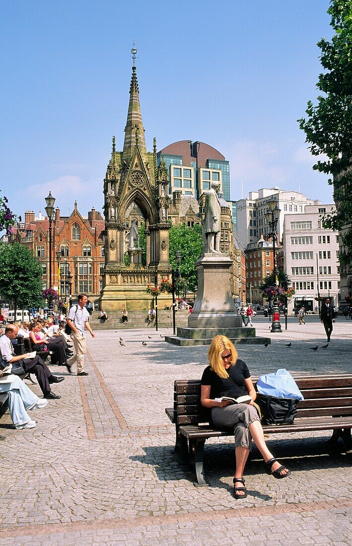 Manchester city centre Albert Square in front of the Town Hall showing variety of architectural periods Greater Manchester, UK