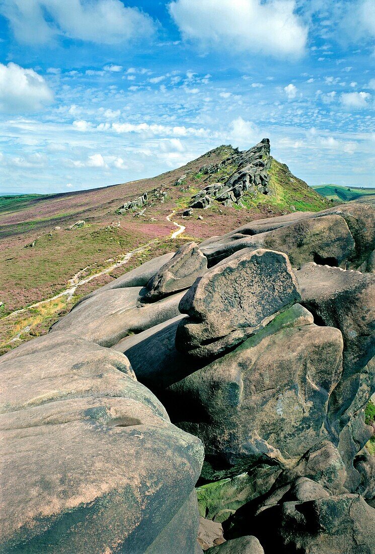 Ramshaw Rocks gritstone escarpment Peak District National Park near The Roaches and the town of Leek, Staffordshire, England