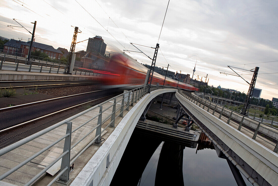 Early morning trains at the Berlin Hauptbahnhof, Berlin, Germany