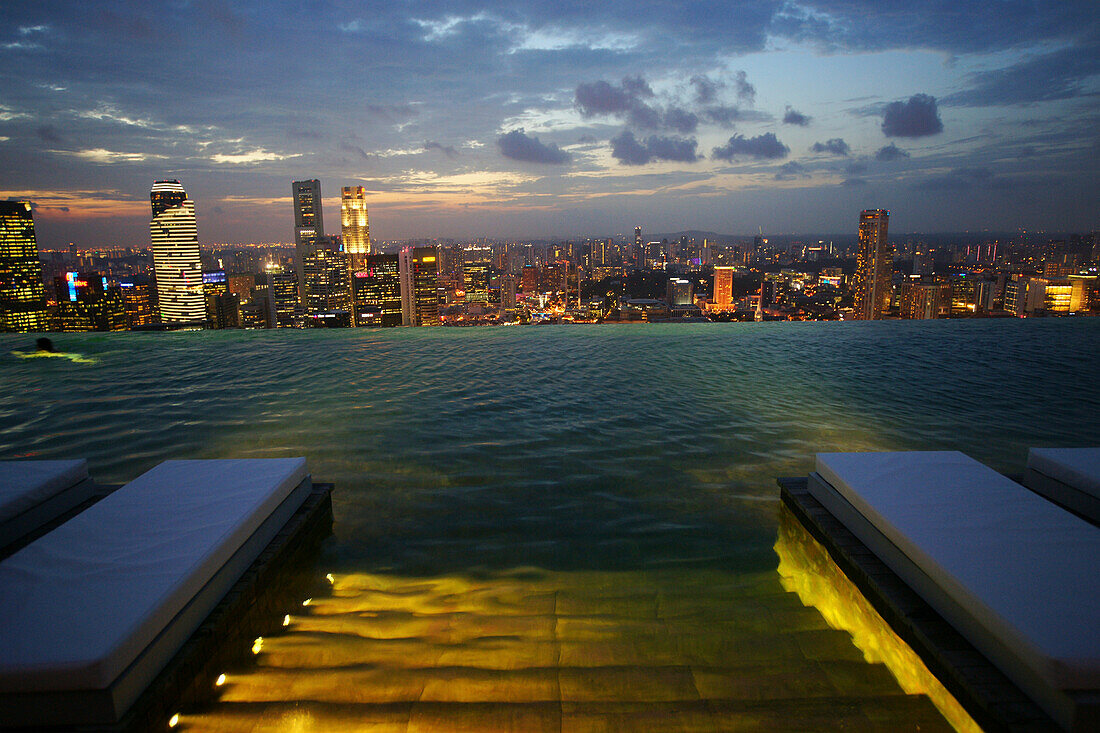 View of the Central Business District from Sands SkyPark Infinity Pool, Marina Bay Sands Hotel, Singapore, Asia