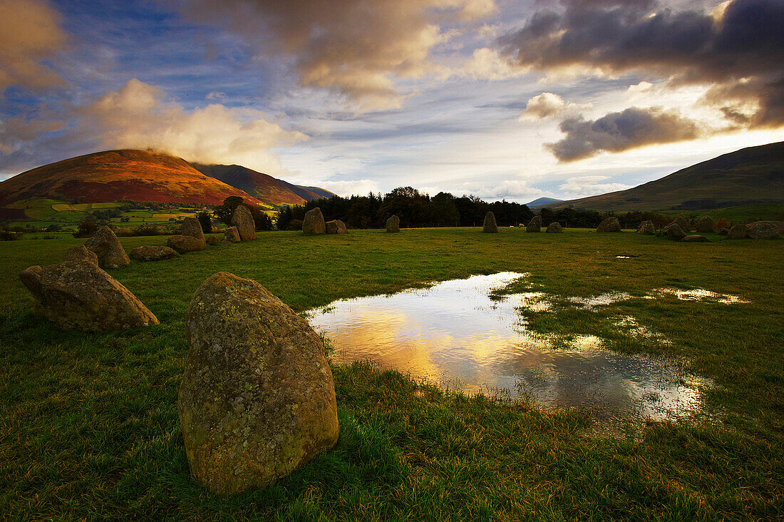 Castlerigg Stone Circle at dusk, Keswick, Cumbria, UK - England