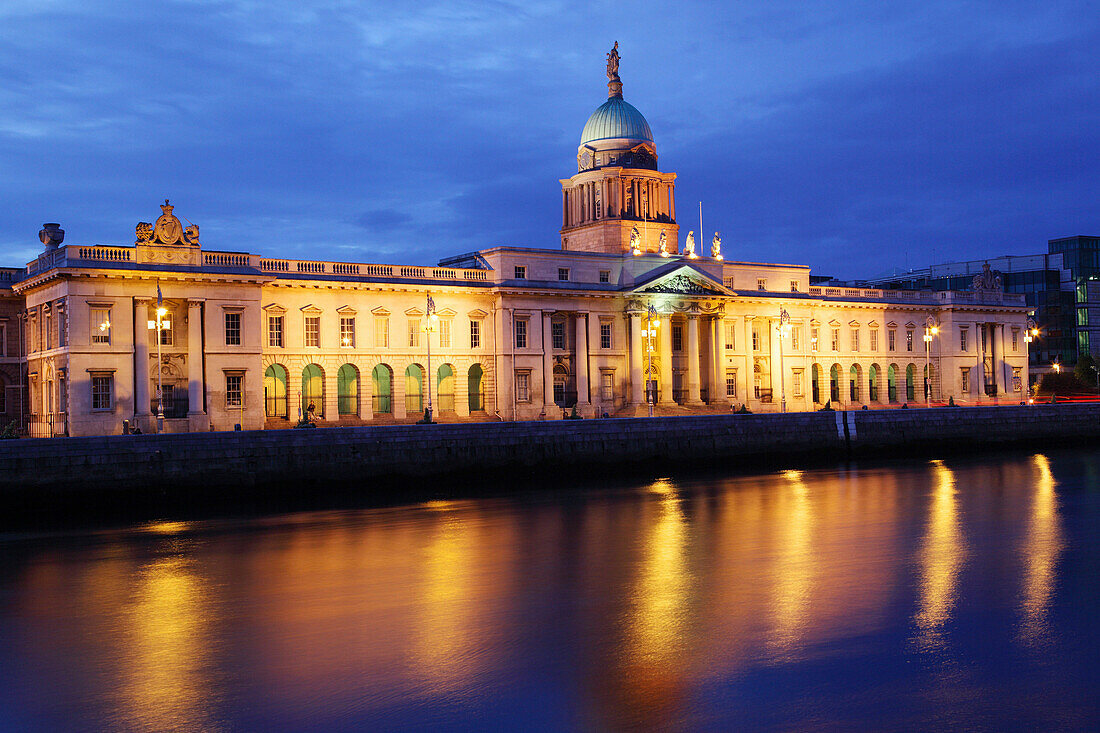 Custom House and River Liffey at night, Dublin, County Dublin, Ireland