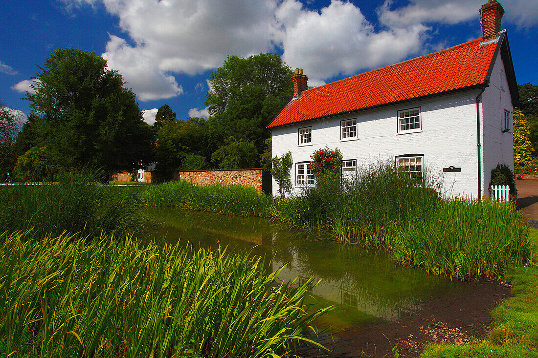 View of cottage and pond, Bishop Burton, East Yorkshire, UK - England