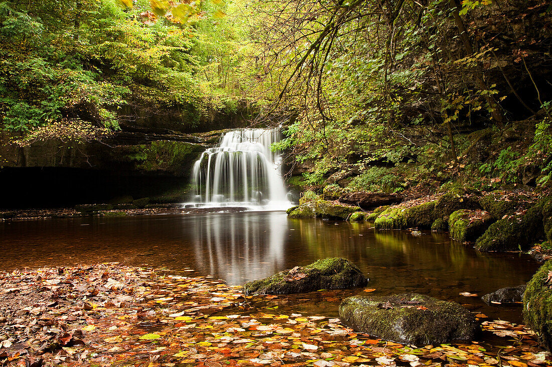 West Burton Falls at Autumn, Wensleydale, Yorkshire Dales National Park, North Yorkshire, UK - England