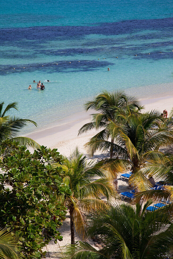 View over St Anns Bay and beach, Ocho Rios, Jamaica, Caribbean
