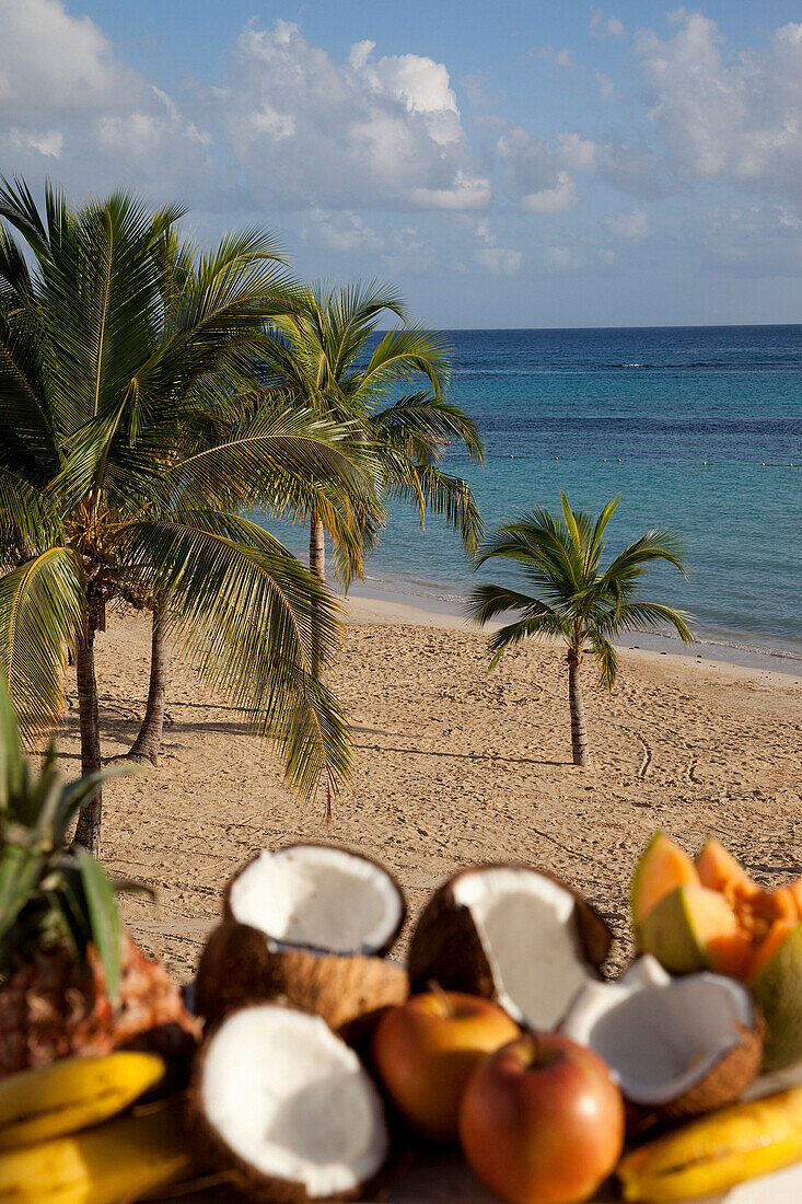 Exotic fruit on the beach, Ocho Rios, Jamaica, Caribbean