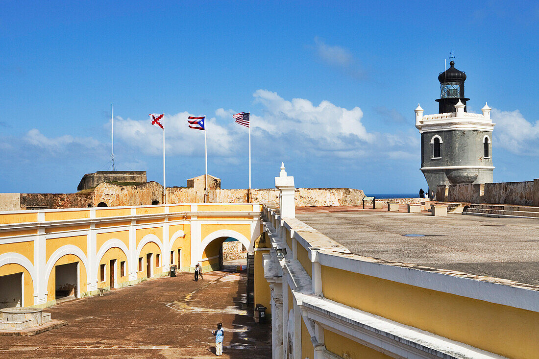 Courtyard of El Morro fort and lighthouse, San Juan, Puerto Rico, Caribbean