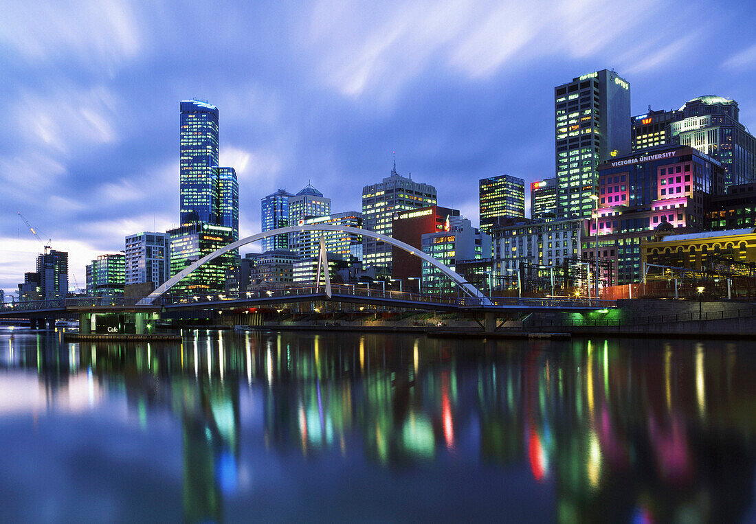 Central Business District from Yarra River at dusk, Melbourne, Victoria, Australia