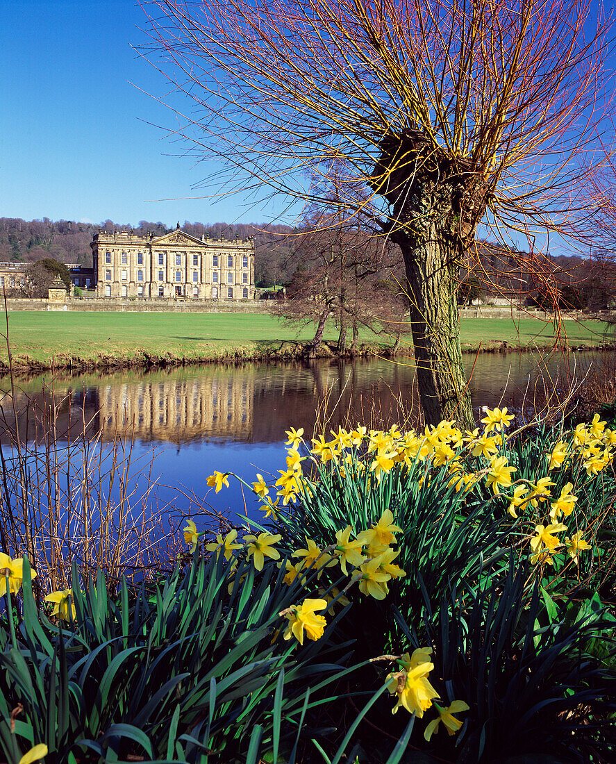 Chatsworth House in spring, Bakewell - near, Derbyshire, UK - England