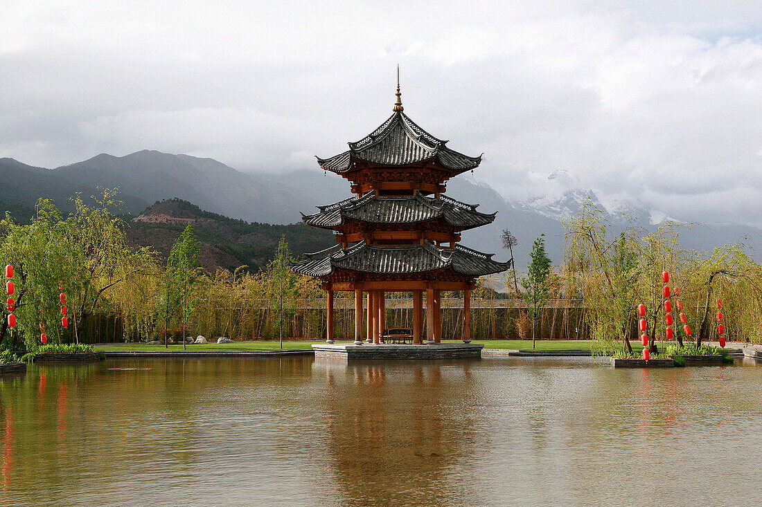 Pagoda at the Banyan Tree Hotel, Lijiang, China