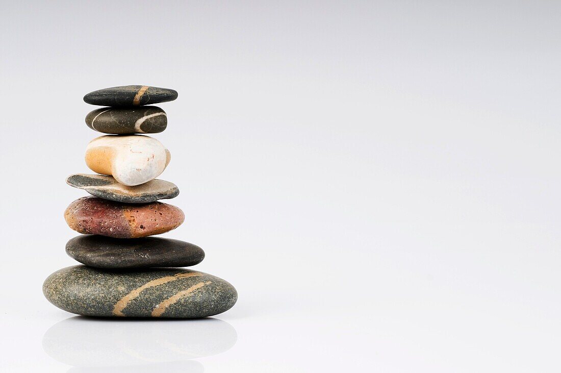 Stock photo of pebbles balanced one on top of the other to make a pebble tower