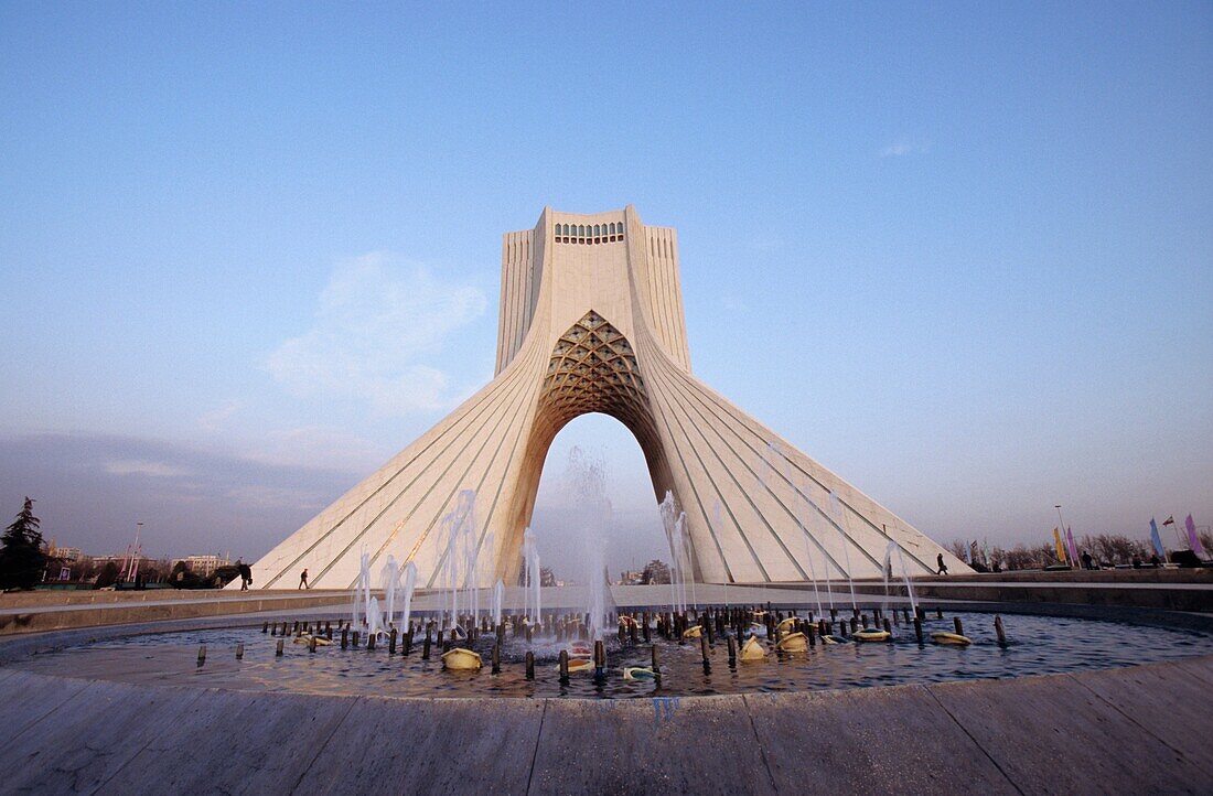The Azadi Tower, or King Memorial Tower, marks the entrance to the metropolis, Teheran, Iran