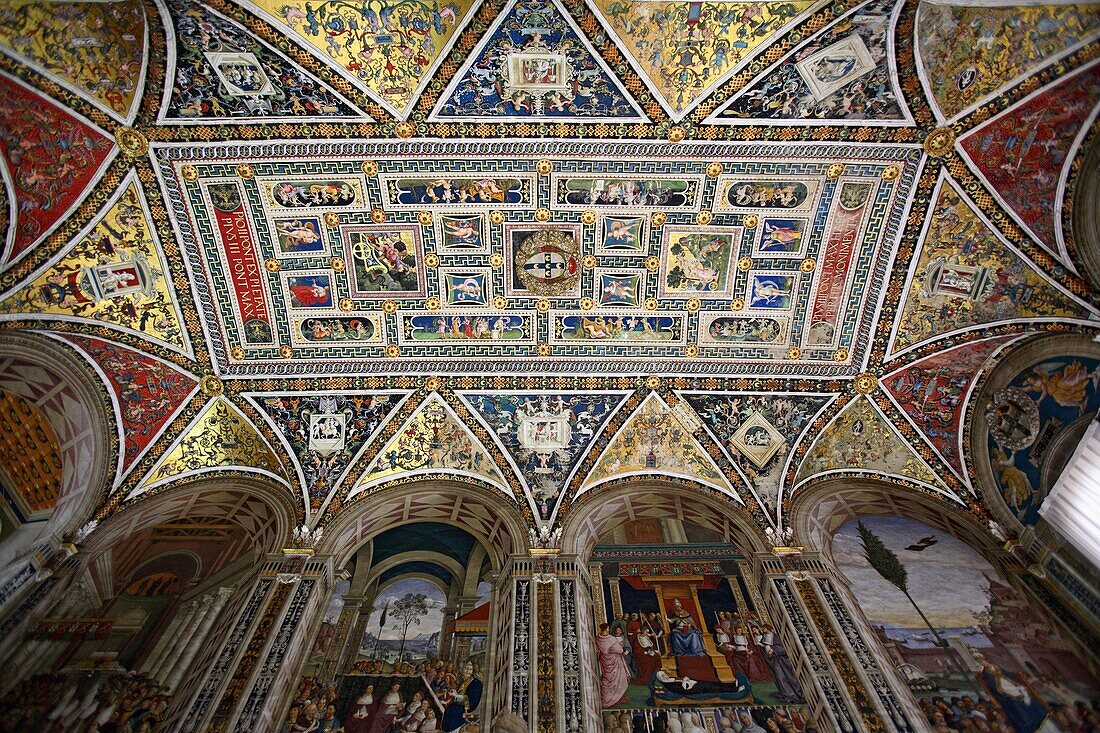Pinturicchio's frescoes in the Piccolomini Library of the Duomo in Siena, Italy