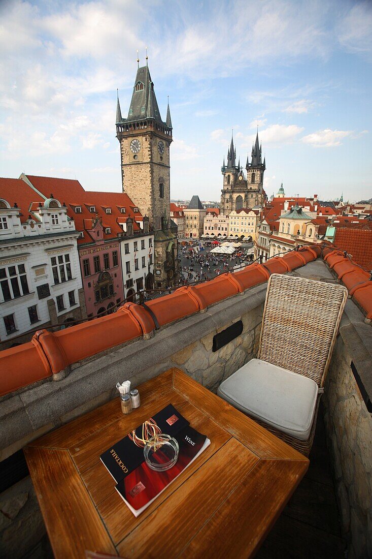 Old town Stare Mesto seen from a terrace, Prague, Czech Republic