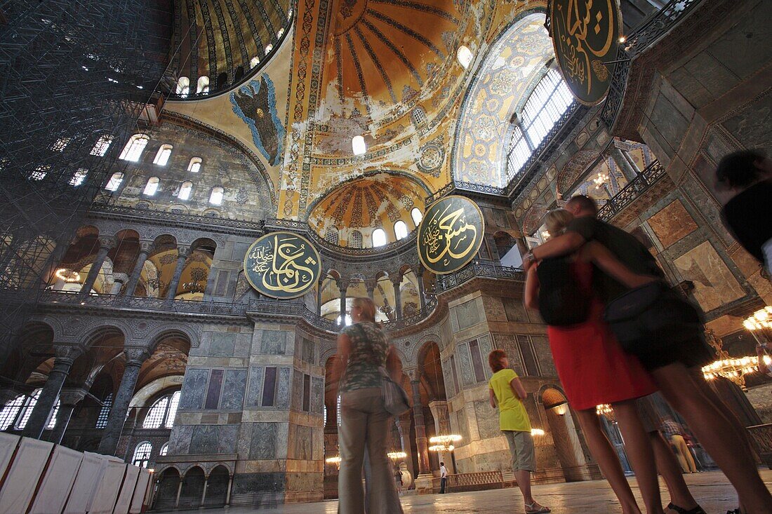 Tourists in Hagia Sophia, Istanbul, Turkey