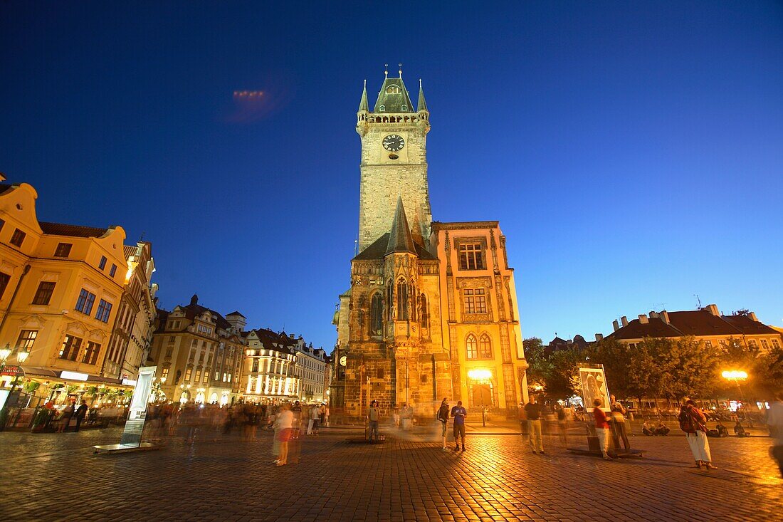 Astronomical Clock Tower in the Old Square at dusk, Prague, CZ