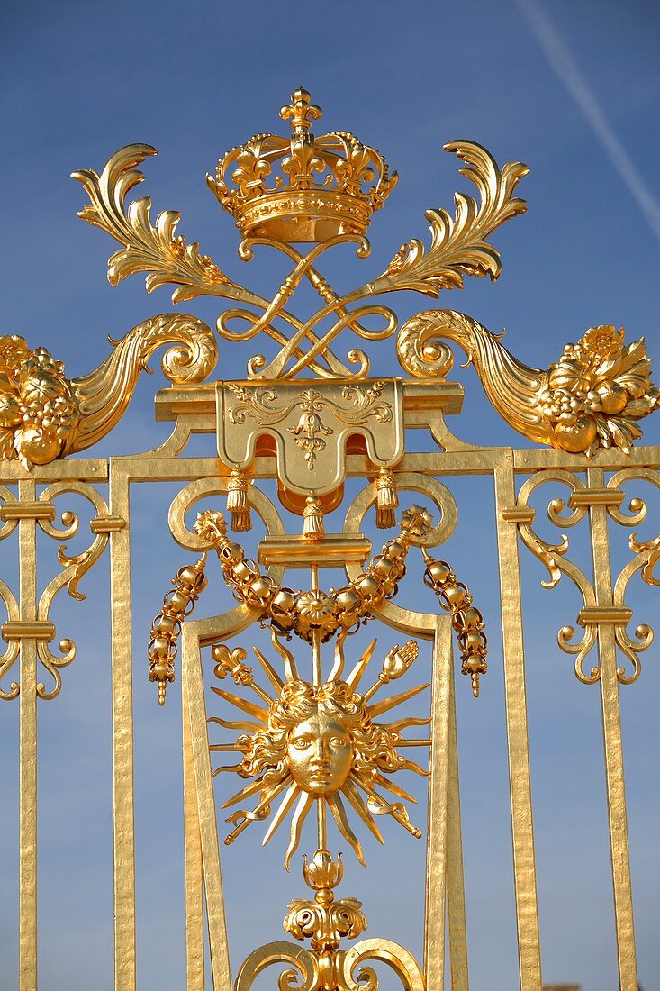 Detail of the entrance gate to Versailles palace, France