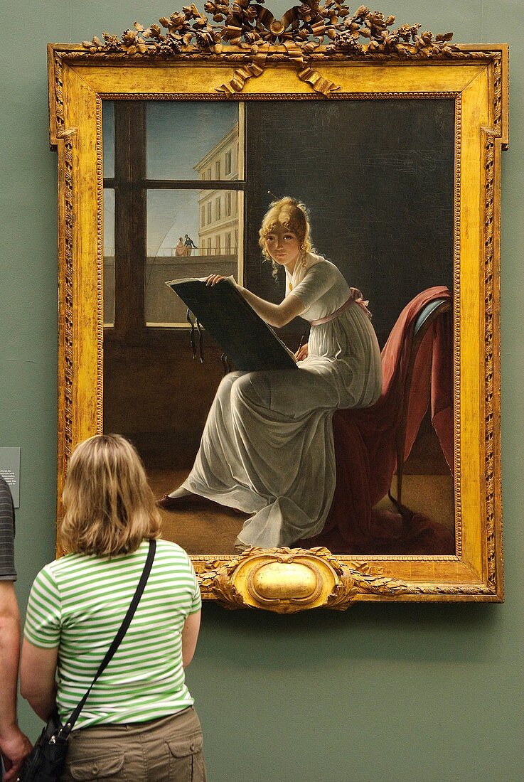 Young Woman Drawing, 1801, by Marie-Denise Villers French, 1774–1821, 63 1/2 x 50 5/8 in 161 3 x 128 6 cm, Metropolitan Museum of Art, New York City