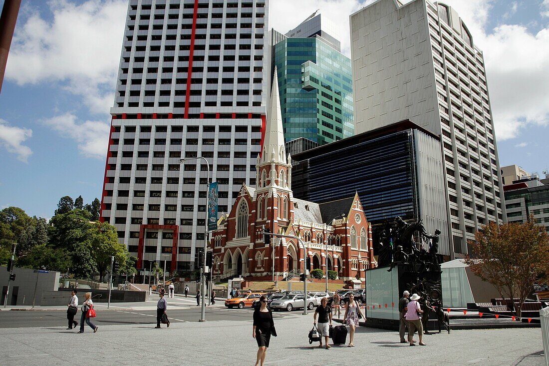 King George Square and Albert Street Uniting Church in Brisbane, Queensland, Australia
