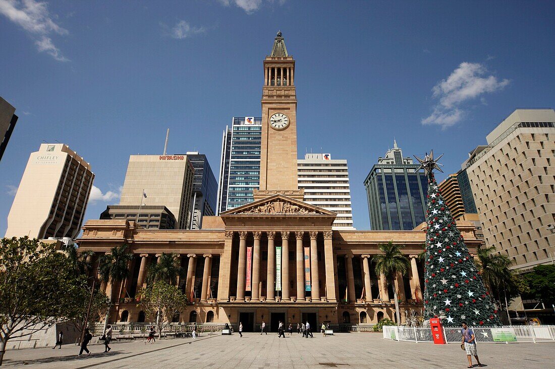 King George Square with City Hall and clock tower in Brisbane, Queensland, Australia