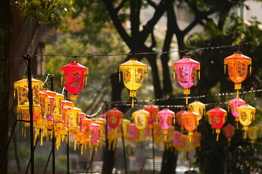 Lanterns in front of a Chinese restaurant, Kuala Lumpur, Malaysia, Asia