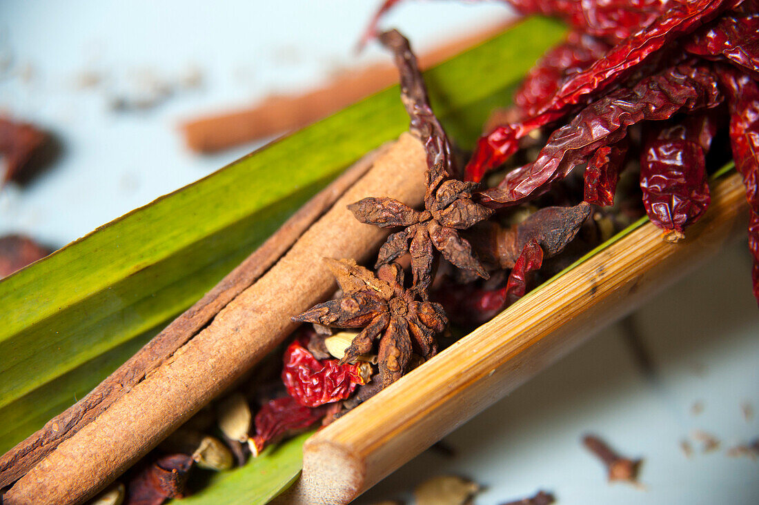 Selection of spices at Gulai House restaurant, Datai Resort, Lankawi Island, Malaysia, Asia