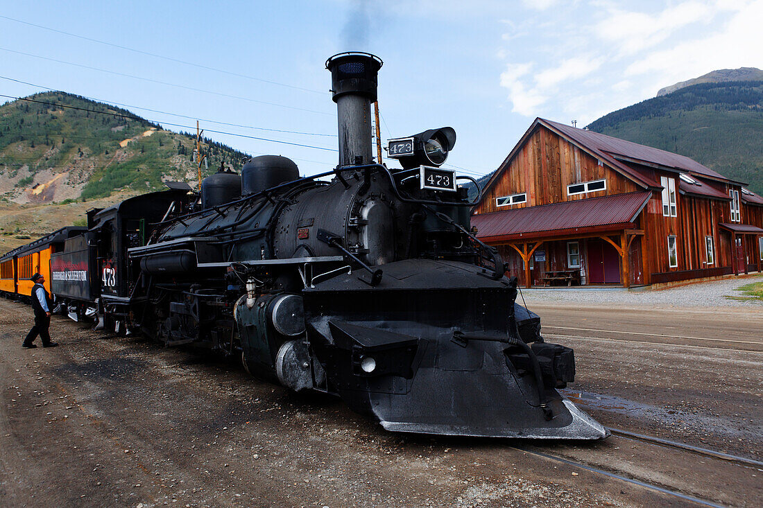 Durango-Silverton Narrow Gauge Railroad im Bahnhof von Silverton, La Plata County, Colorado, USA, Nordamerika, Amerika