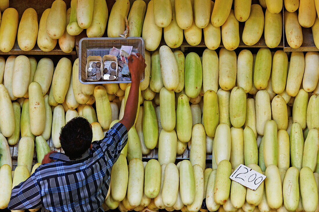 People at stalls in the market hall, Port Louis, Mauritius, Africa