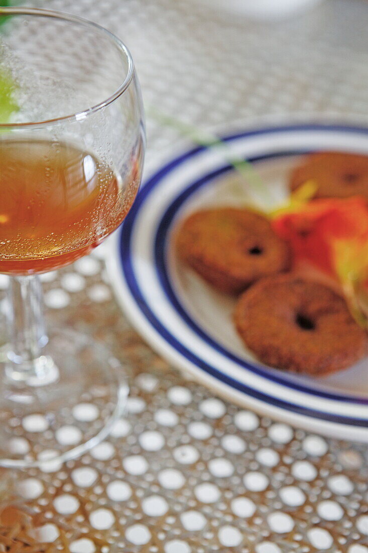 Rumpunsch and fried bread fruit spiced with pimiento, La Reunion, Indian Ocean