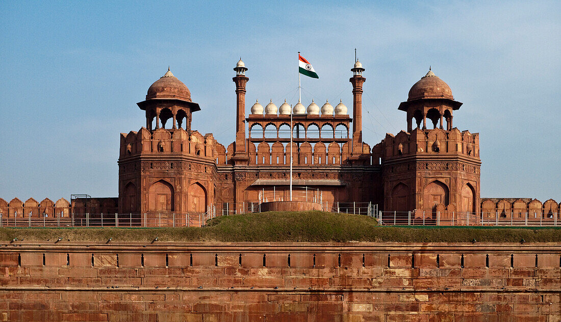 Indian Flag Flying Above the Red Fort, New Delhi, India