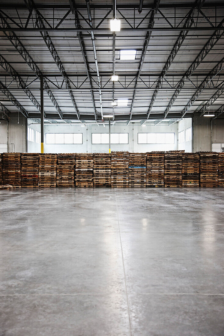 Pallets in an Empty Warehouse, Sumner, Washington, USA