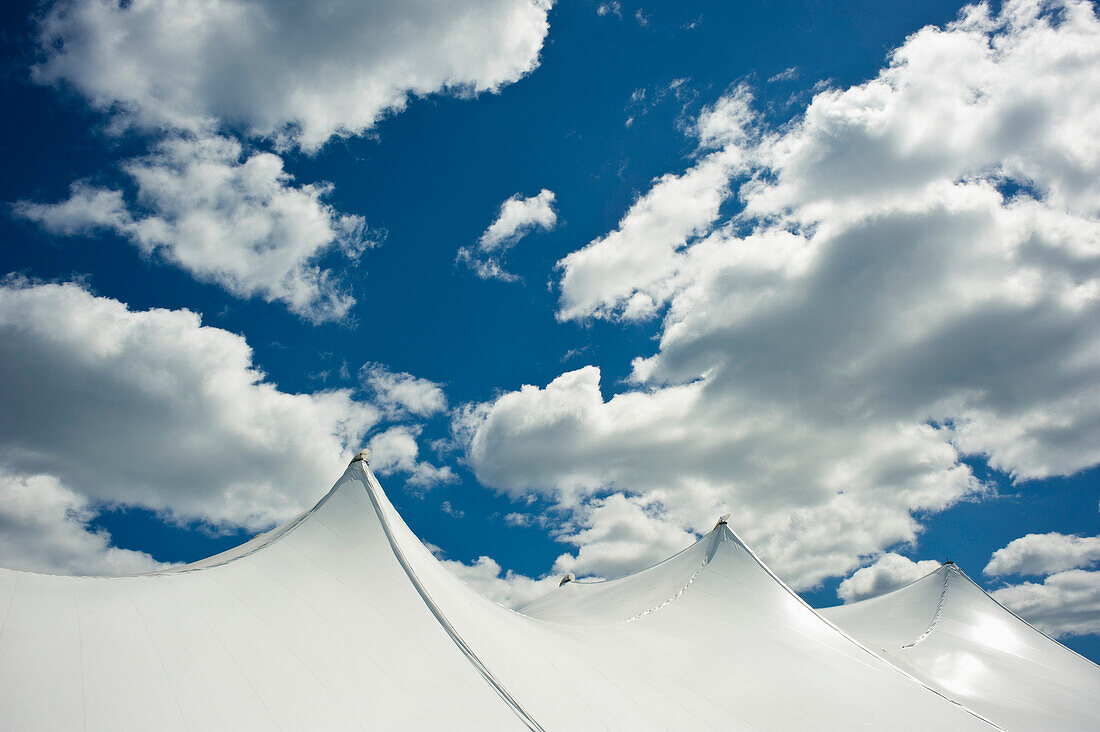 White Tent Top Against a Cloudy Sky, Wellesley, Massachusetts, USA