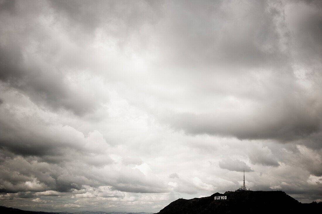 Hollywood Sign Beneath Cloudy Sky, Los Angeles, California, USA