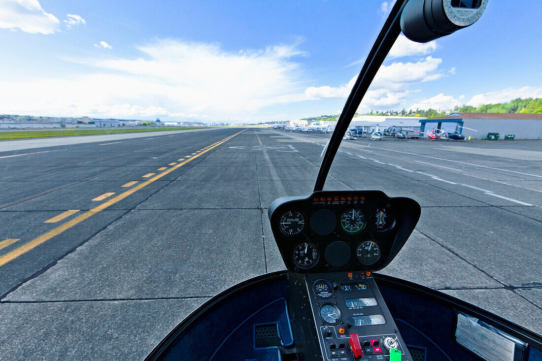 Airport Runway From a Cockpit, Seattle, WA, USA