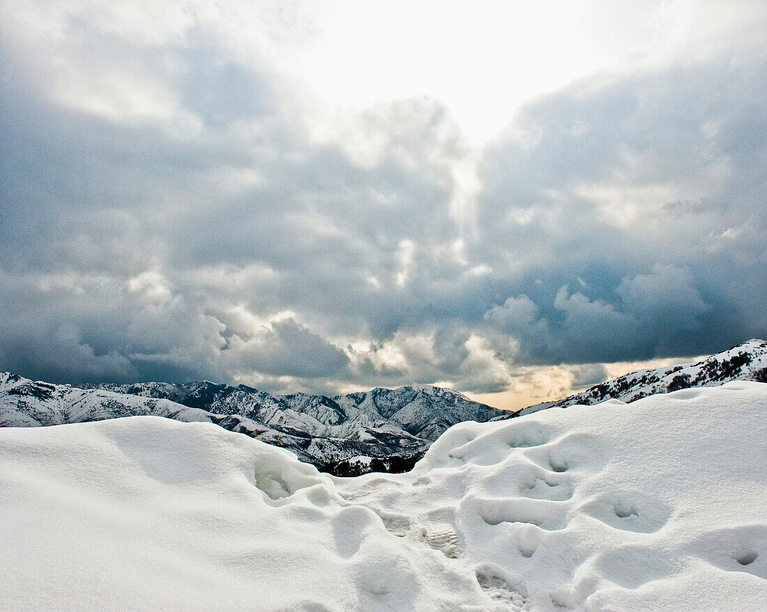 Footprints in Mountain Snow, Salt Lake City, UT, USA