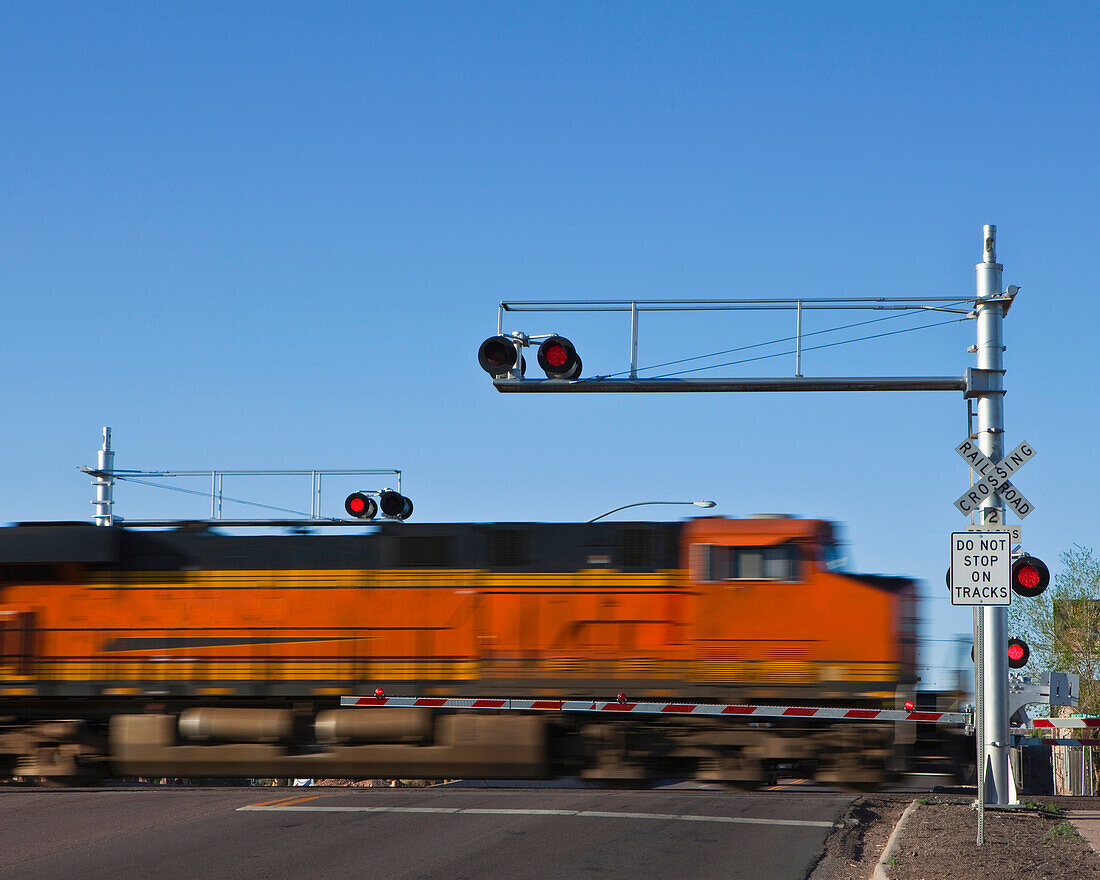 Fast Moving Train at a Railroad Crossing, Holbrook, AZ, USA
