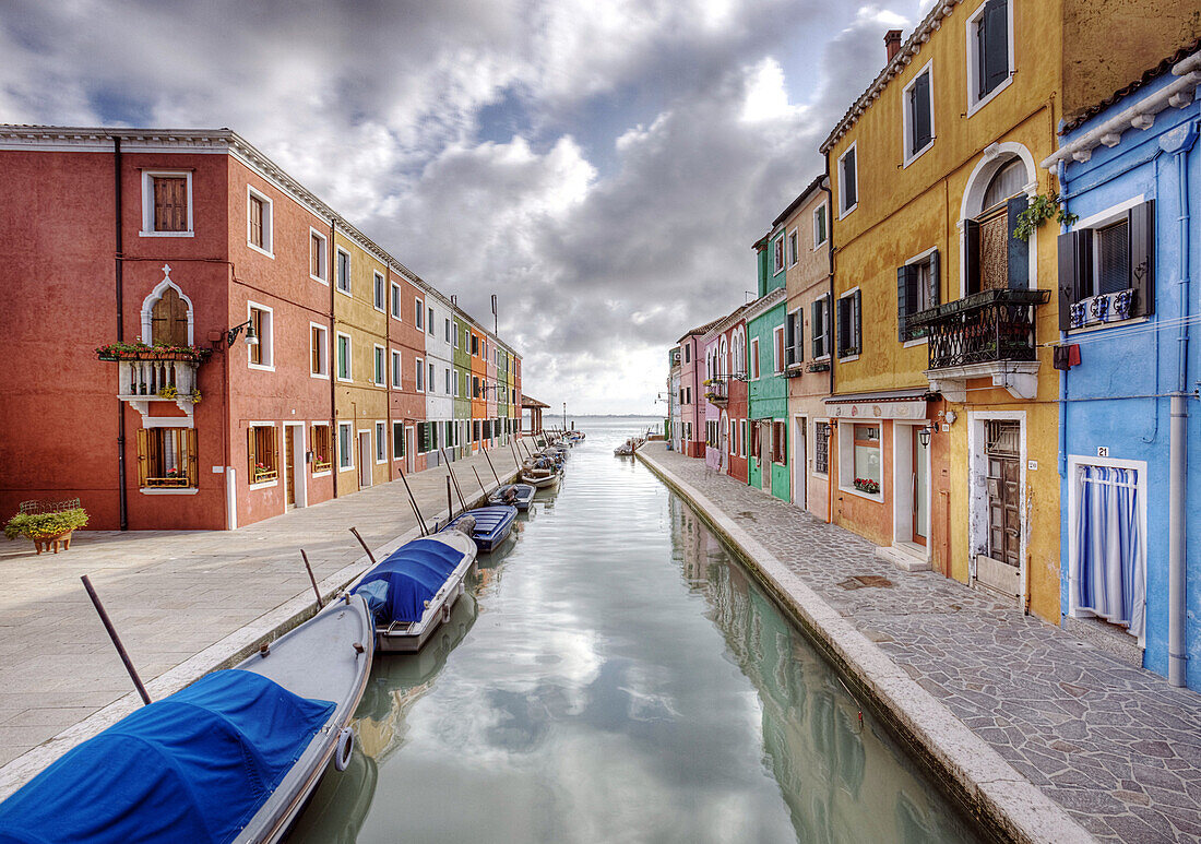 Colorful Buildings and Boats Lining a Canal, Venice, Italy