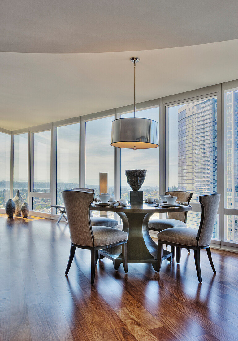 Dining Table and Chairs with City View, Bellevue, Washington, USA