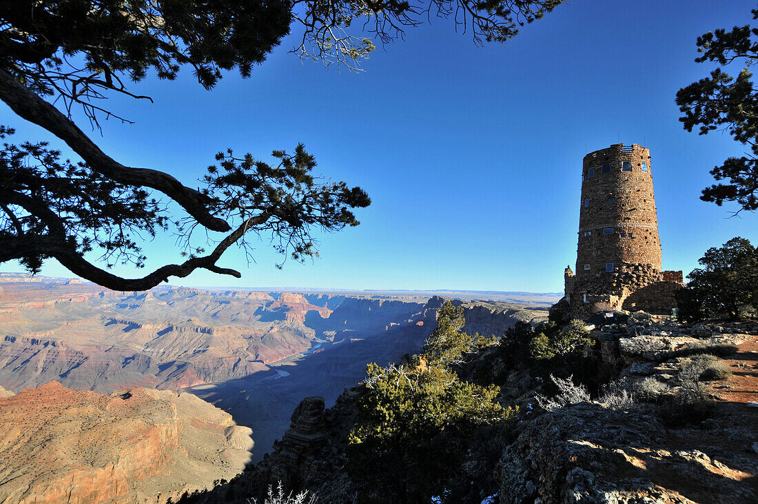 Desert View, tower at South rim in the sunlight, Grand Canyon, Arizona, southwest USA, America