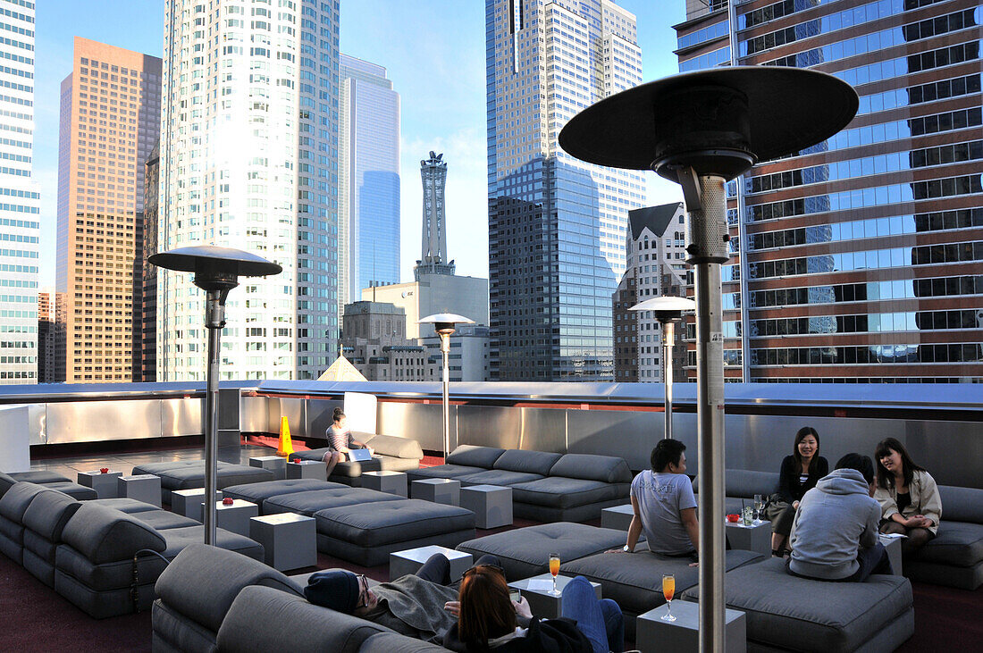 People at rooftop terrace of Hotel Standart, Downtown, Los Angeles, California, USA, America